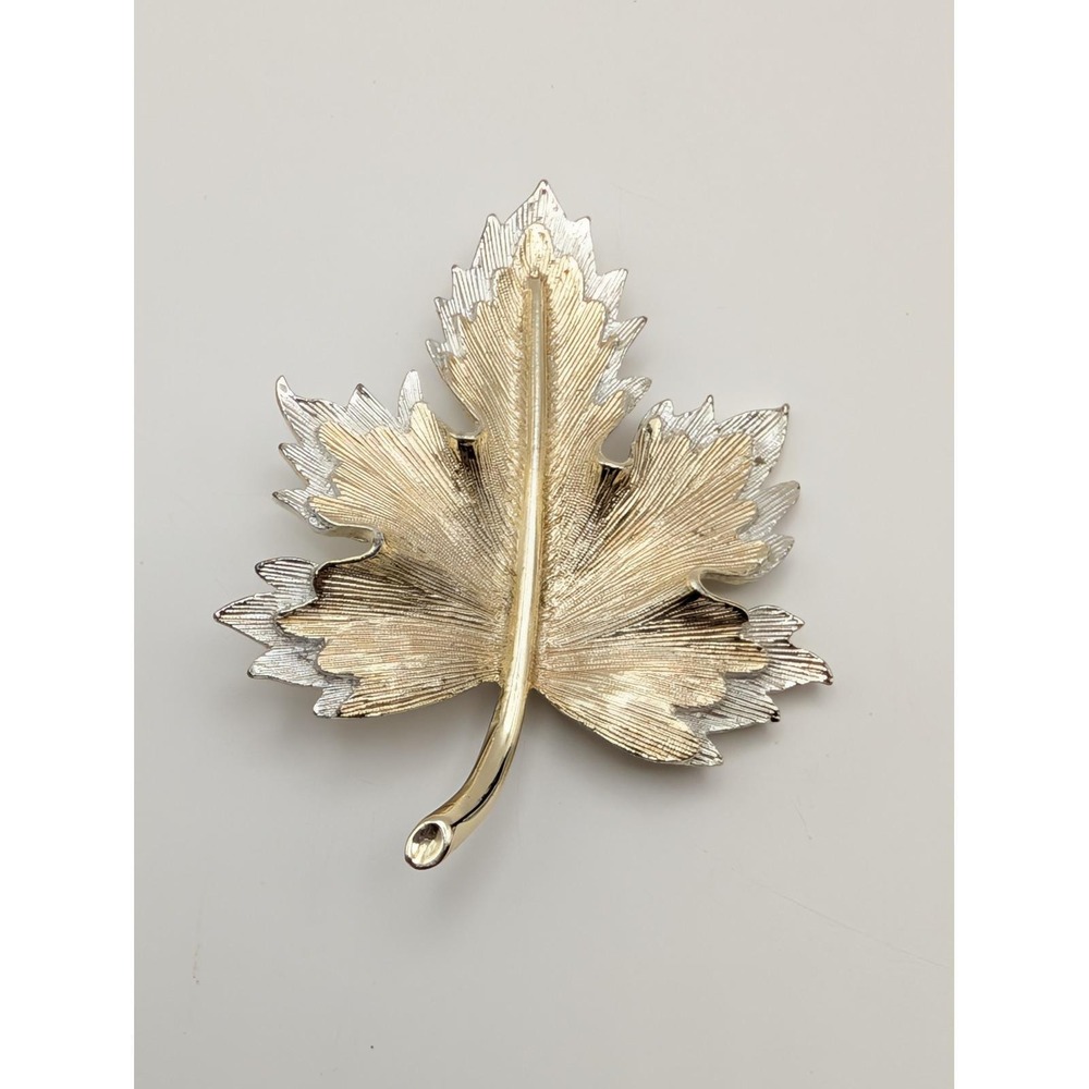 Vintage Sarah Coventry Maple Leaf Brooch Two Tone Gold Silver Textured MCM Pin